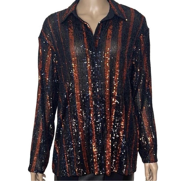 Zara shirt blouse with sparkles black and orange - Picture 6 of 10